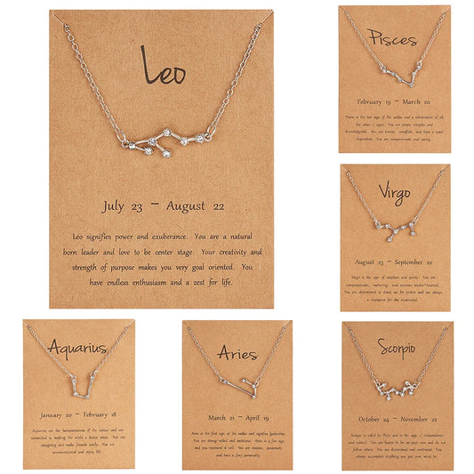 12 Horoscope Zodiac Sign Pendant Necklace Aries Leo 12 Constellations Jewelry Gift Leo Aquarius Scorpio Capricorn Christmas Gift