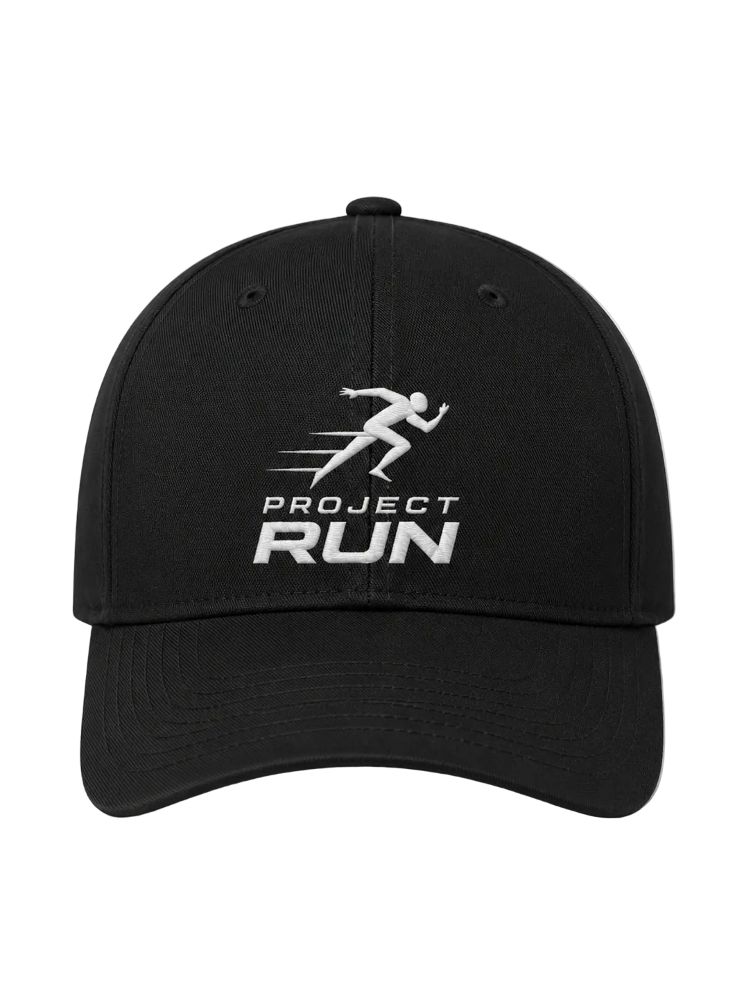Black cap with 'Project Run' logo on a white background