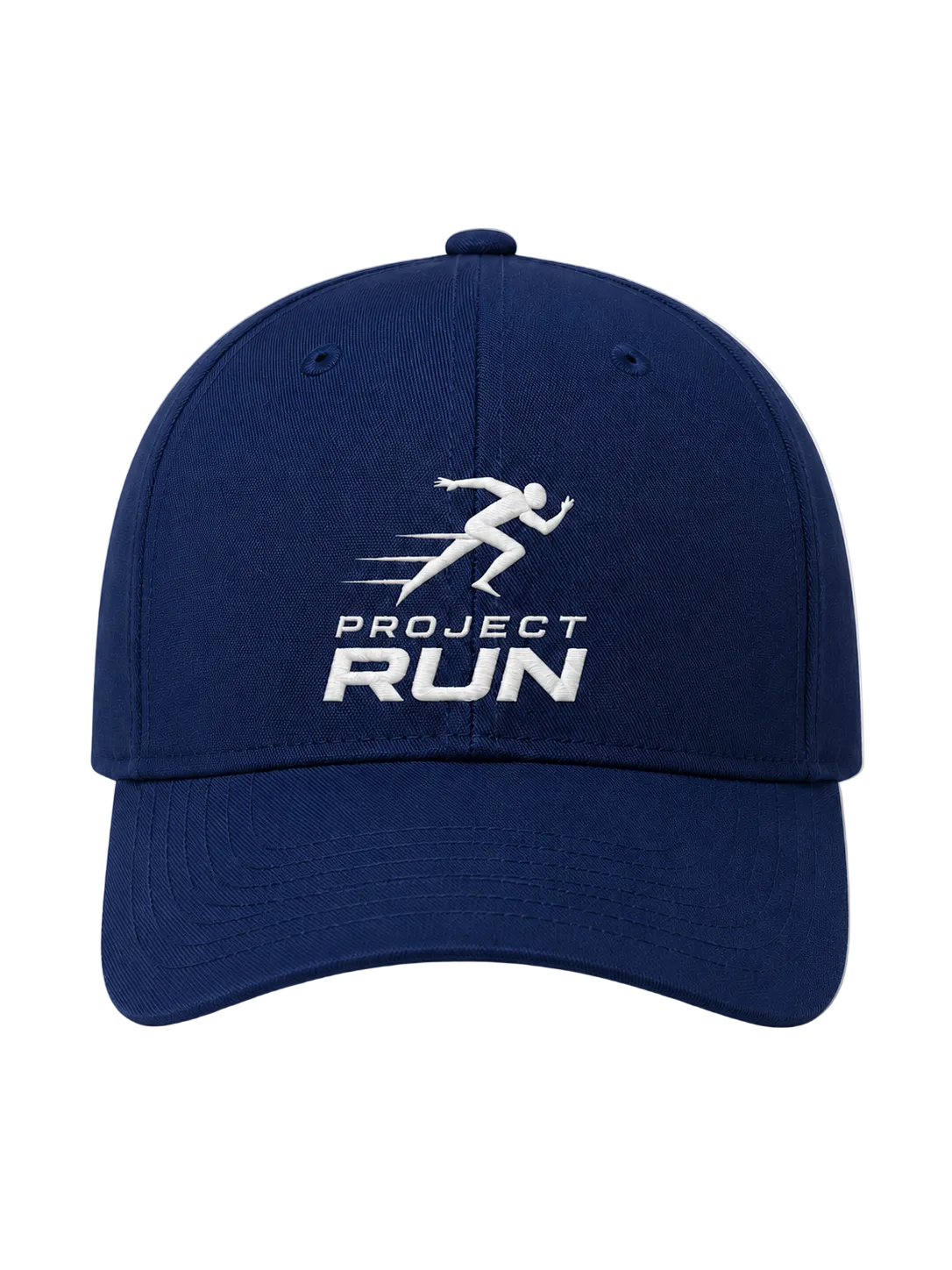 Blue cap with 'Project Run' logo on a light gray background