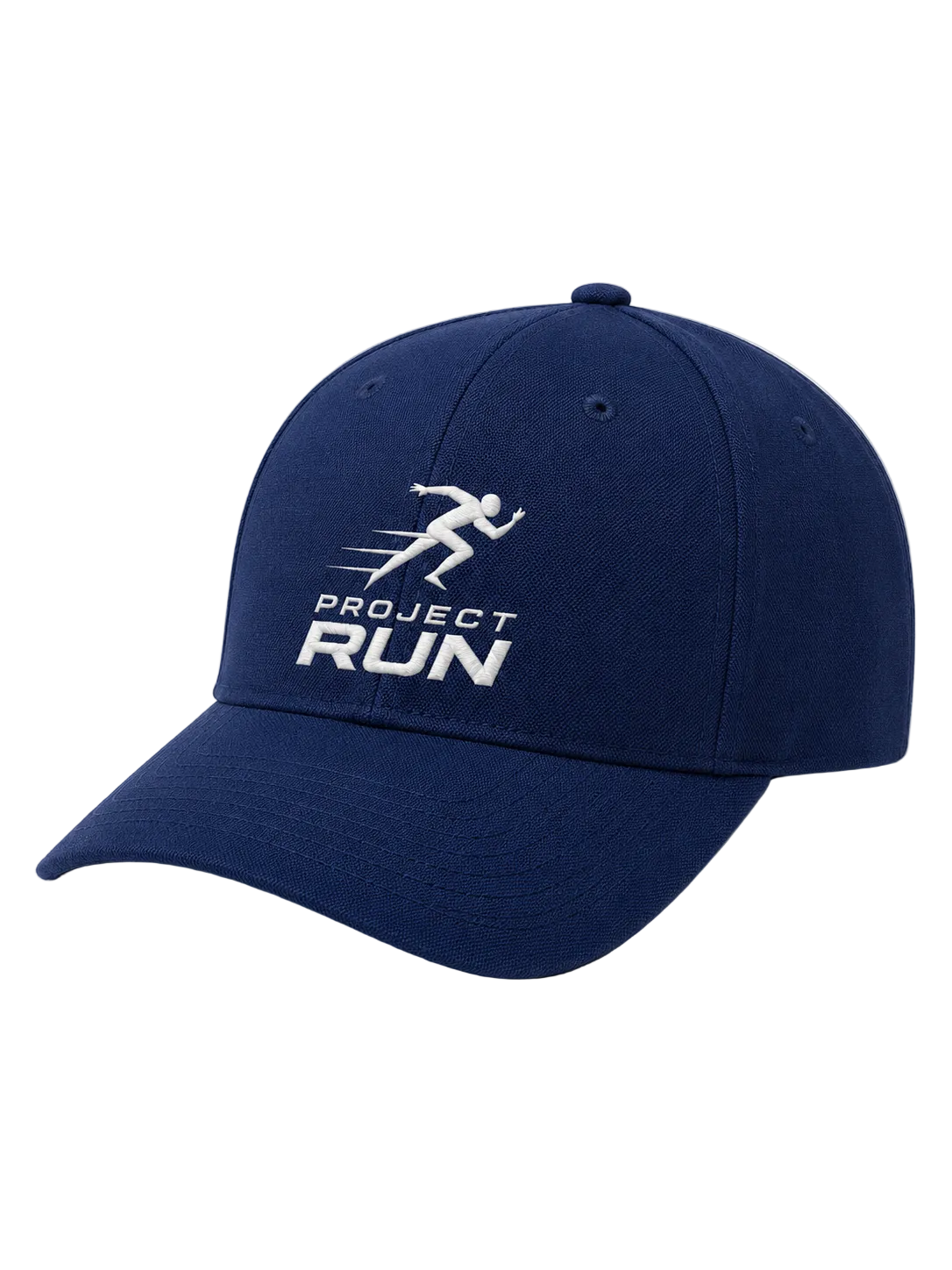 Navy blue cap with 'Project Run' logo on a light gray background
