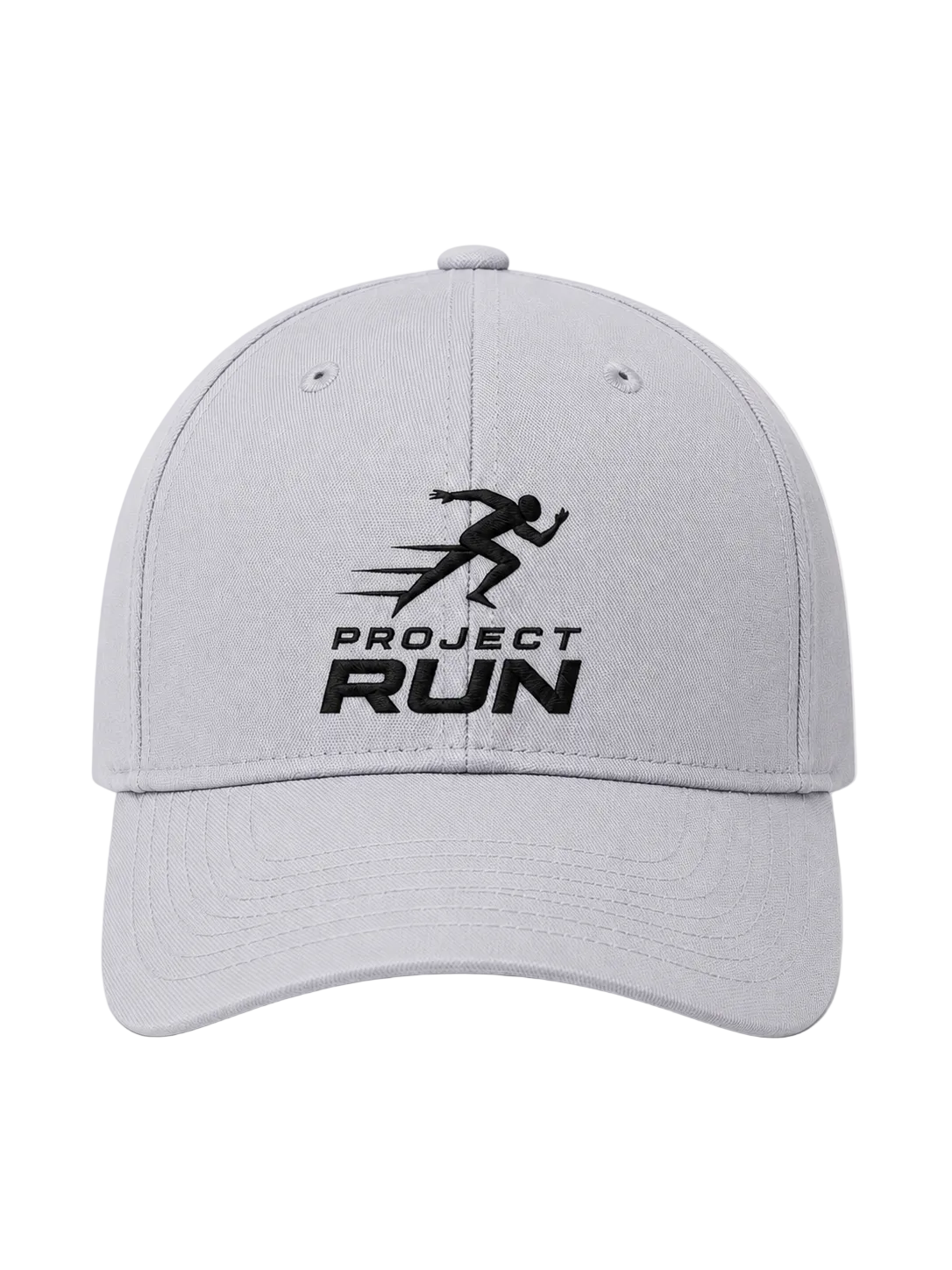 Silver cap with 'Project Run' logo on a white background