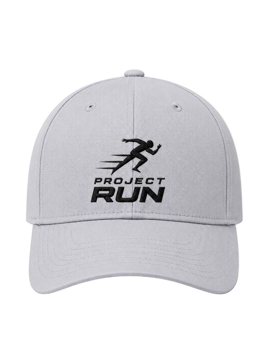 Silver cap with 'Project Run' logo on a white background