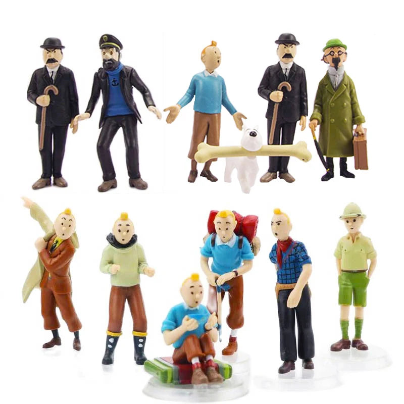 New 6pcs/set 8cm Anime Cartoon The Adventures of Tintin Action Figures Cute Comic Tintin Milou Dupont PVC Toys Gifts For Kids