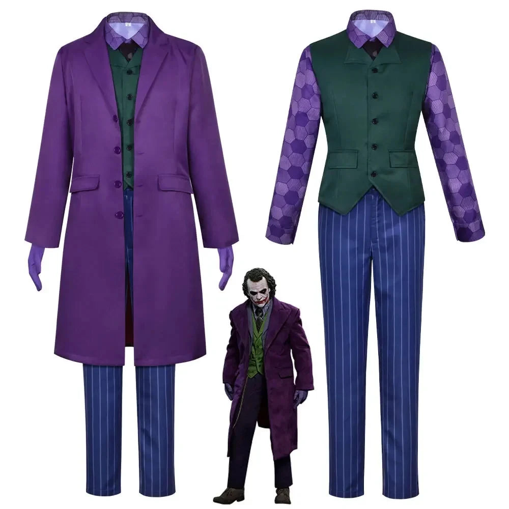 Clown Heath Ledger Cosplay Movie Dark Knight Joker Cosplay Costumes Jacket Uniform for Adult Halloween Party Carnival Dress Up