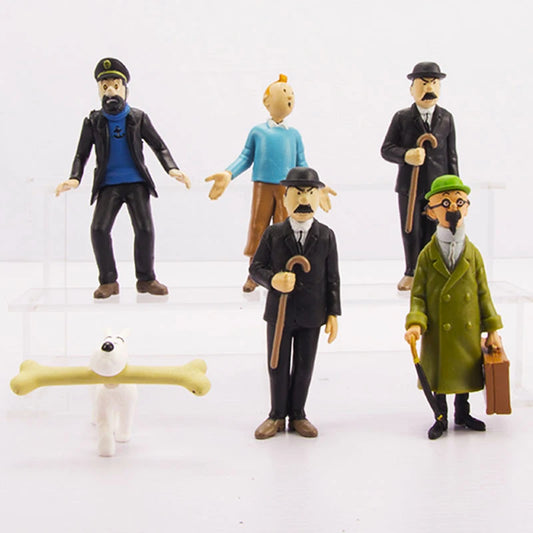 New 6pcs/set 8cm Anime Cartoon The Adventures of Tintin Action Figures Cute Comic Tintin Milou Dupont PVC Toys Gifts For Kids