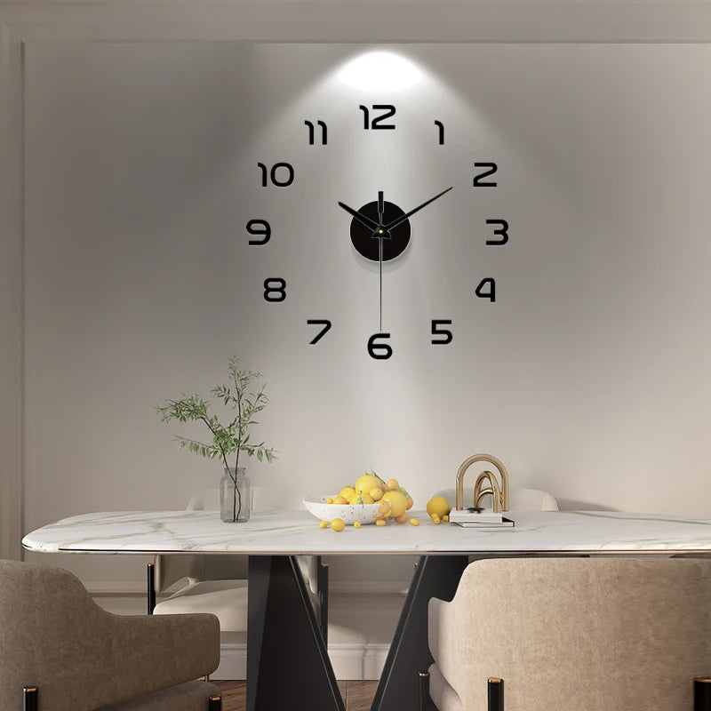 Large Wall Clock Quartz 3D DIY Big Watch Decorative Kitchen Clocks Acrylic Mirror Sticker Oversize Wall Clocks Home Letter Decor